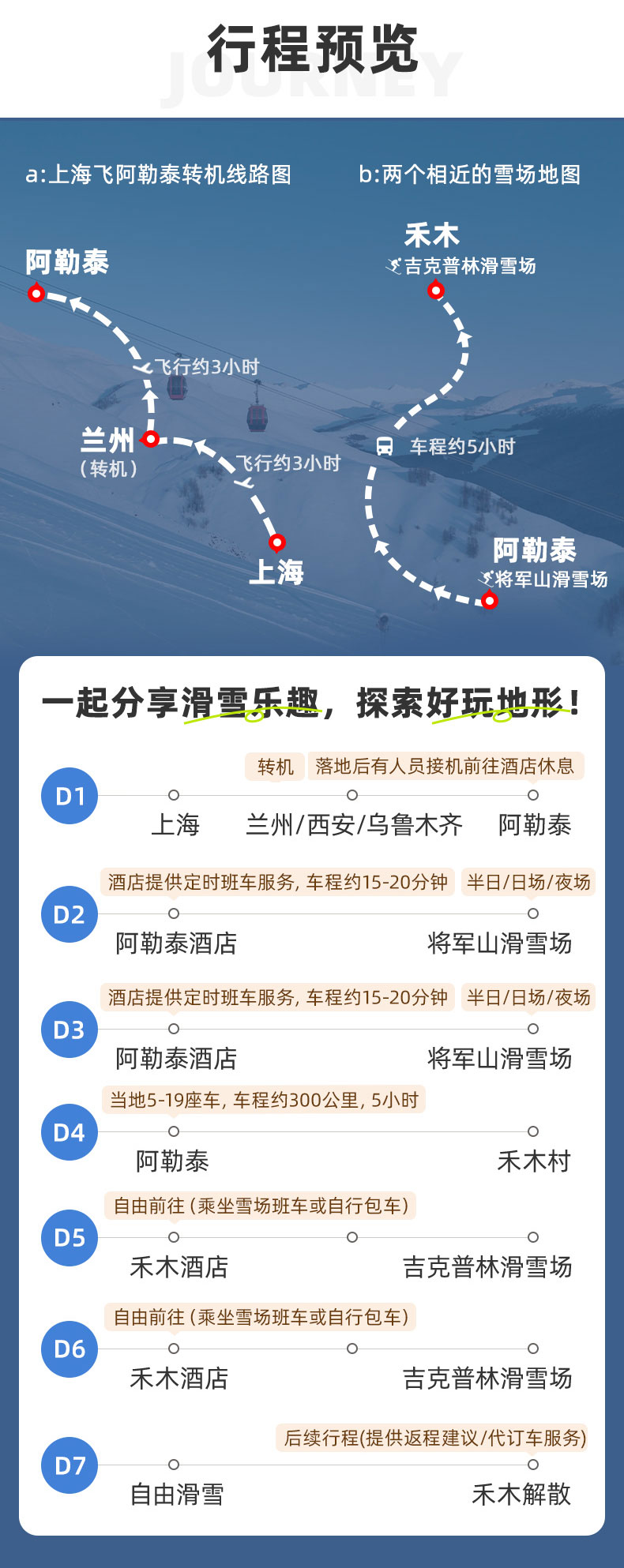 【滑雪嘉年华】新疆阿勒泰将军山+禾木吉克普林滑雪7日6晚自由行（满10人派领队+去程托运20kg）_【春秋旅游】